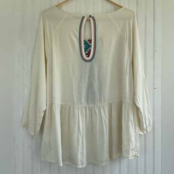 ROXY Women's Cream Embroidered Landslide Peasant Blouse Size Large - Picture 3 of 10